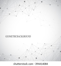 Geometric abstract grey background with connected lines and dots. Medicine, science, technology backdrop for your design. Vector illustration.