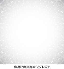 Fondo gris abstracto geométrico con líneas y puntos conectados. Medicina, ciencia, tecnología como telón de fondo para su diseño. Ilustración vectorial.