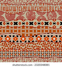 Geometric abstract grunge vintage pattern. Ikat style. Seamless vector image.