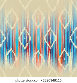Geometric abstract grunge vintage pattern. Ikat style. Seamless vector image.
