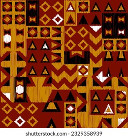 Patrón de vintage geométrico abstracto de grunge. Estilo Ikat. Imagen vectorial sin inconvenientes.