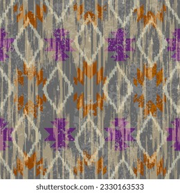 Geometric abstract grunge vintage pattern. Ikat style. Seamless vector image.