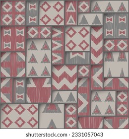Geometric abstract grunge vintage pattern. Ikat style. Seamless vector image.
