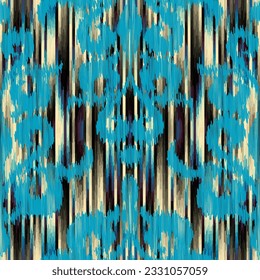 Geometric abstract grunge vintage pattern. Ikat style. Seamless vector image.