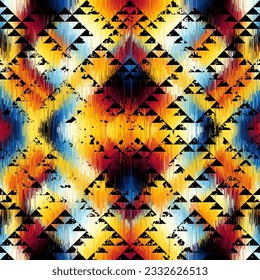 Geometric abstract grunge vintage pattern. Ikat style. Seamless vector image.