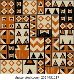 Geometric abstract grunge vintage pattern. Ikat style. Seamless vector image.