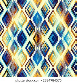 Geometric abstract grunge vintage pattern. Ikat style. Seamless vector image.