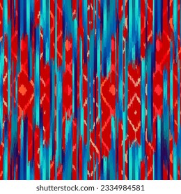 Geometric abstract grunge vintage pattern. Ikat style. Seamless vector image.