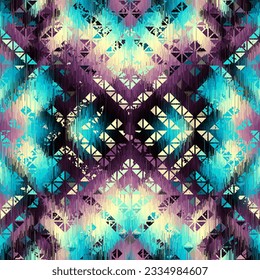Geometric abstract grunge vintage pattern. Ikat style. Seamless vector image.