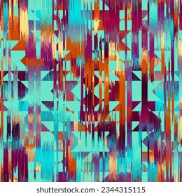 Patrón de vintage geométrico abstracto de grunge. Estilo ikat azteca. Imagen vectorial sin inconvenientes. Líneas delgadas