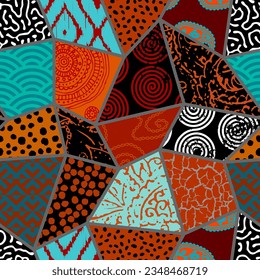 Geometric abstract grunge vintage pattern. Ikat style. Seamless vector image.