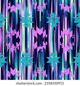 Geometric abstract grunge vintage pattern. Aztec ikat style. Seamless vector image. Thin lines