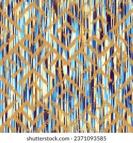 Patrón de vintage geométrico abstracto de grunge. Estilo ikat azteca. Imagen vectorial sin inconvenientes. Líneas delgadas