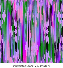 Geometric abstract grunge vintage pattern. Aztec ikat style. Seamless vector image. Thin lines