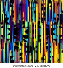 Geometric abstract grunge vintage pattern. Aztec ikat style. Seamless vector image. Thin lines