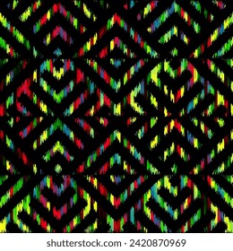 Geometric abstract grunge vintage pattern. Aztec ikat style. Seamless vector image. Thin lines
