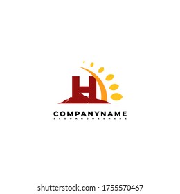 Geometric abstract H logotype in red and orange color design concept