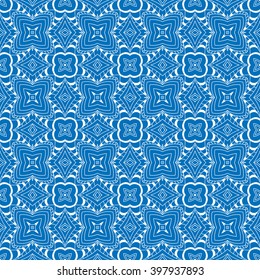 Geometric abstract hand drawn pattern. Vector seamless blue and white wallpaper.