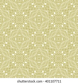 Geometric abstract hand drawn pattern. Vector seamless olive green wallpaper.