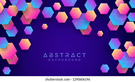 Geometric abstract hexagon background with blue, purple, pink and orange. Eps10 vector background.