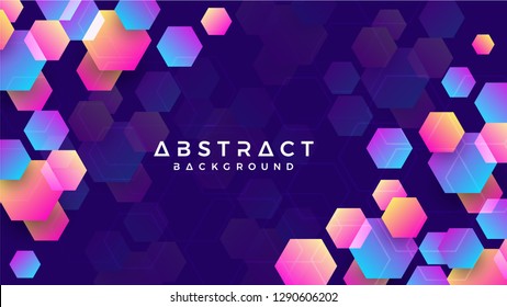 Geometric abstract hexagon background with blue, purple, pink and orange. Eps10 vector background.