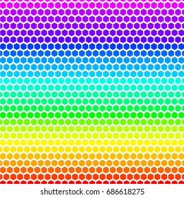 Geometric abstract hexagon textured background with colorful rainbow gradient. Vector illustration