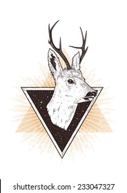 Geometric abstract hipster art with deer head. Dot work styled vector illustration.