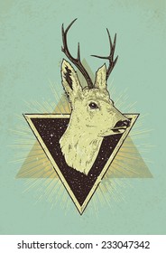 Geometric abstract hipster art with deer head. Dot work styled vector illustration.