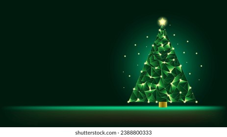 Geometric abstract holiday tree made of triangles.New Year and Christmas.Banner with copy space.Vector stock illustration.