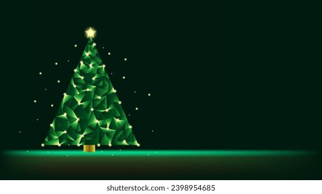 Geometric abstract holiday tree made of triangles.New Year and Christmas.Banner with copy space.Vector stock illustration.	
