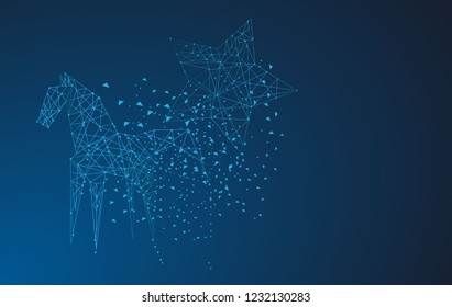 geometric abstract horse. Polygonal wireframe mesh art, origami, peace concept illustration or background for technology concept