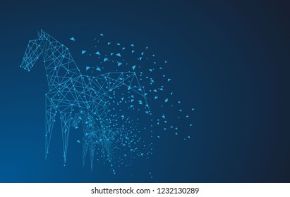 geometric abstract horse. Polygonal wireframe mesh art, origami, peace concept illustration or background for technology concept