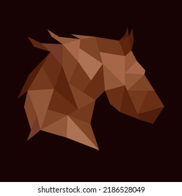 Ilustración del vector de caballo abstracto geométrico. Diseño de línea de iconos de caballo. Caballo poligonal moderno y sencillo de fondo marrón. Línea de iconos de animales. Arte mural contemporáneo. 