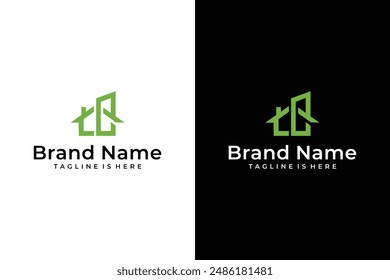 geometric abstract house line E letter vector logo