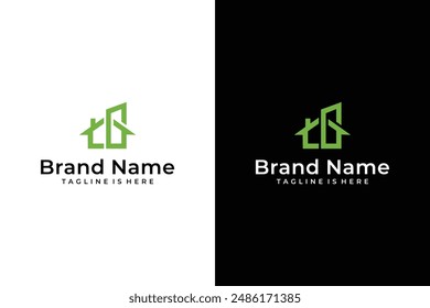 geometric abstract house line G letter vector logo
