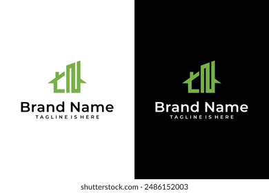 geometric abstract house line N letter vector logo