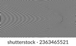 Geometric abstract hypnotic wormhole tunnel. Optical Illusion background. Black and white pattern, spherical volume. Vector illustration