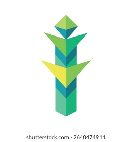 Geometric abstract illustration featuring green and blue shapes on a white isolated background