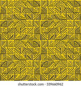 Geometric abstract illustration monotone pattern drawn pencil line, squares, mesh, textiles, weaving, vector background.