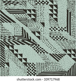 Geometric abstract illustration monotone pattern drawn pencil line, vector background.