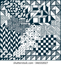 Geometric abstract illustration monotone pattern drawn pencil line, vector background.