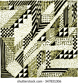 Geometric abstract illustration monotone pattern drawn pencil line, vector background.