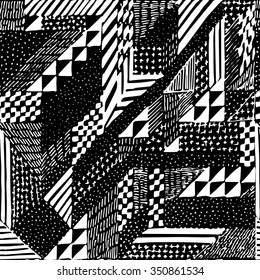 Geometric abstract illustration monotone pattern drawn pencil line, vector background.