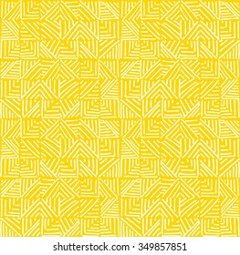 Geometric abstract illustration monotone yellow pattern drawn pencil line, squares, mesh, textiles, weaving, vector background.