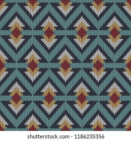 Geometric abstract knitted pattern. Abstract ethnic seamless pattern. Design for sweater, scarf, comforter or clothes texture. Vector illustration.