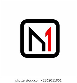 Diseño del logotipo M de la letra abstracta geométrica con el número 1.