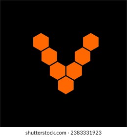 Geometric abstract letter V logo design. Illustration of a honeycomb forming the letter V.