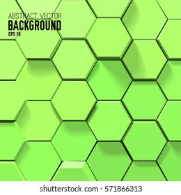 Geometric abstract light background with 3d green hexagons in mosaic style vector illustration