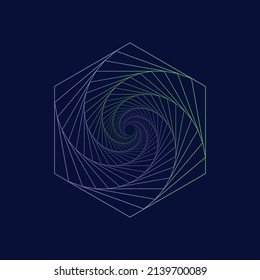 Geometric abstract line neon spiral hexagon. Spiral geometric shapes