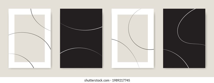 
Geometric abstract line shapes posters. Modern print set in minimalist style. Home decor of arc circles lines of black and beige colors. Contemporary wall art illustrations.

